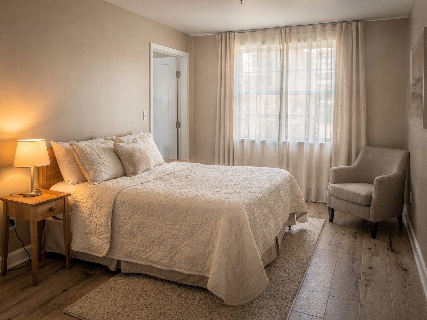 Bedroom with a garden window