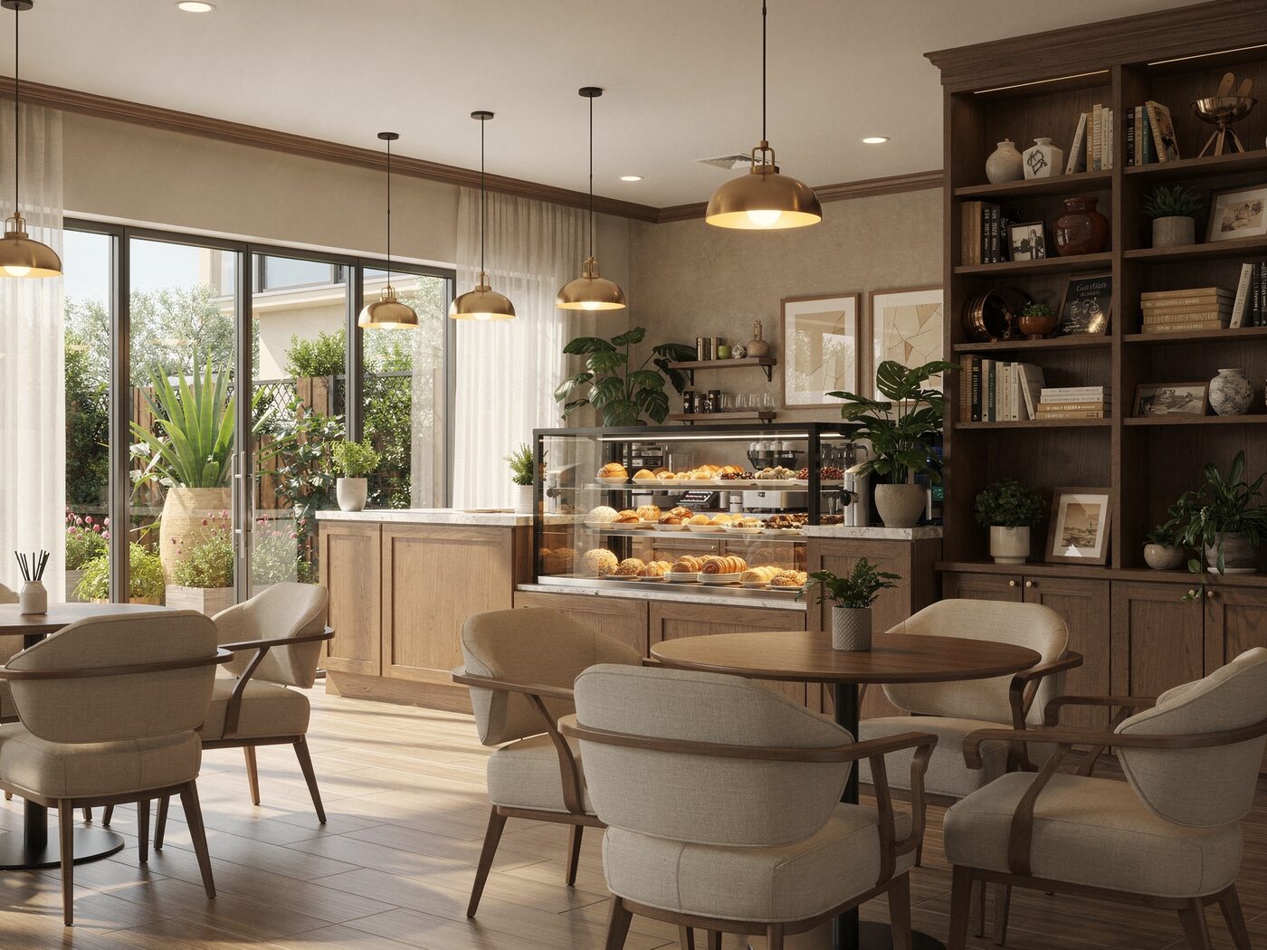 The bistro and coffee lounge in the evening