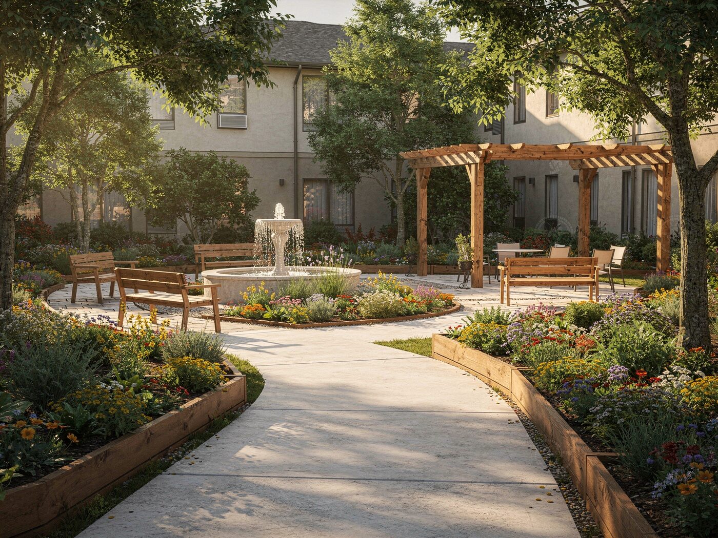 The garden courtyard and walking path